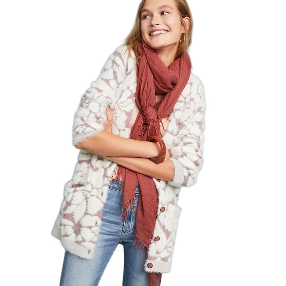 Anthropologie Meadow Rue Floral Eyelash Cardigan Sweater Women’s Size Small